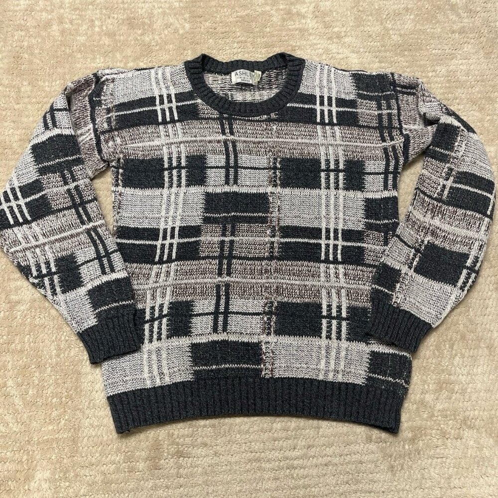 Vintage Ashley Knit Sweater Mens Medium Geometric Made In USA Grandpa sweater